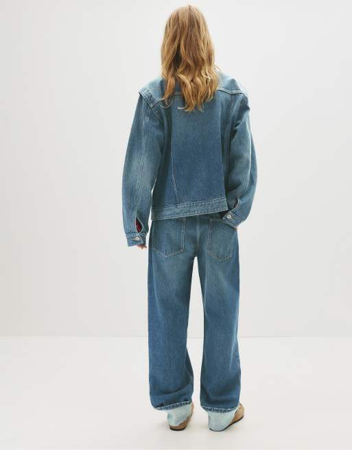Pull&Bear Veste camionneur en jean à bords renforcés Bleu