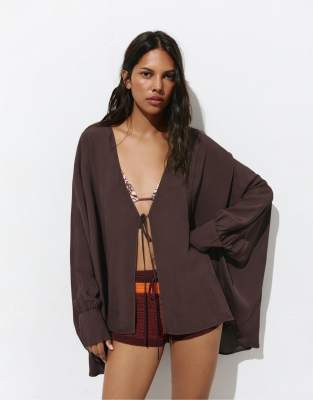Pull & Bear - Veste cape fluide - Chocolat-Marron