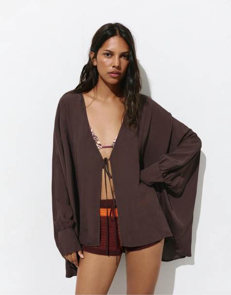 Pull&Bear - Veste cape fluide - Chocolat - view 1
