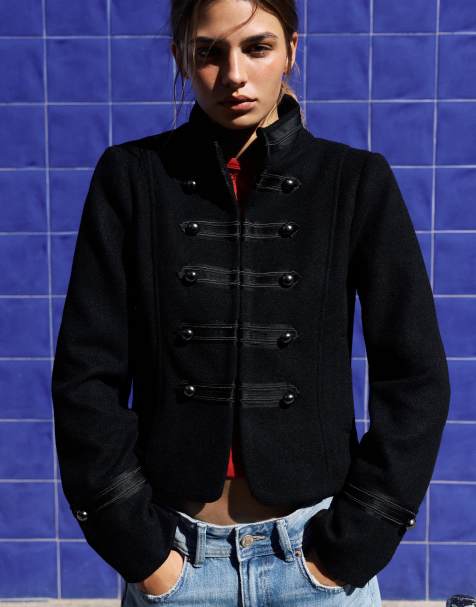 Pull&Bear veste cintrée à fermoirs de pompier noire en laine - view 1