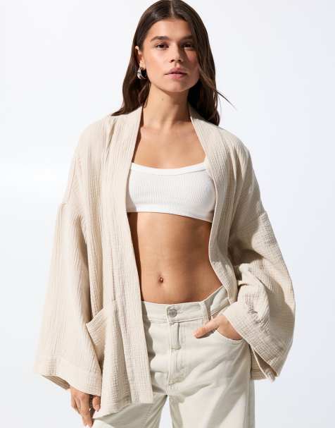 Pull&Bear - Veste de kimono fluide - Taupe - view 1
