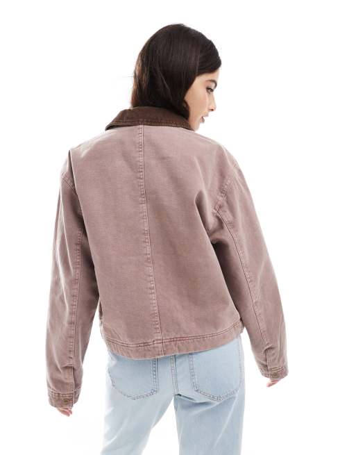 Pull&Bear Veste de travail avec col en velours côtelé Mauve