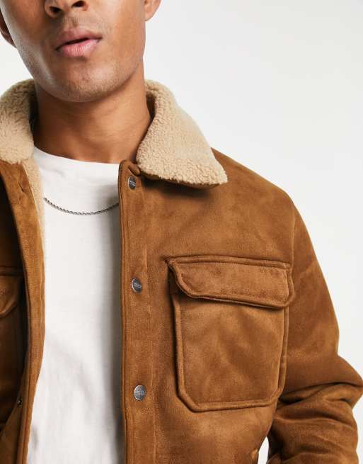Veste Bomber Homme M&S (Marks And Spencer) - Faux Cuir Marron - Taille S - Occasion Très Bon état - Hiver, Style Harrington