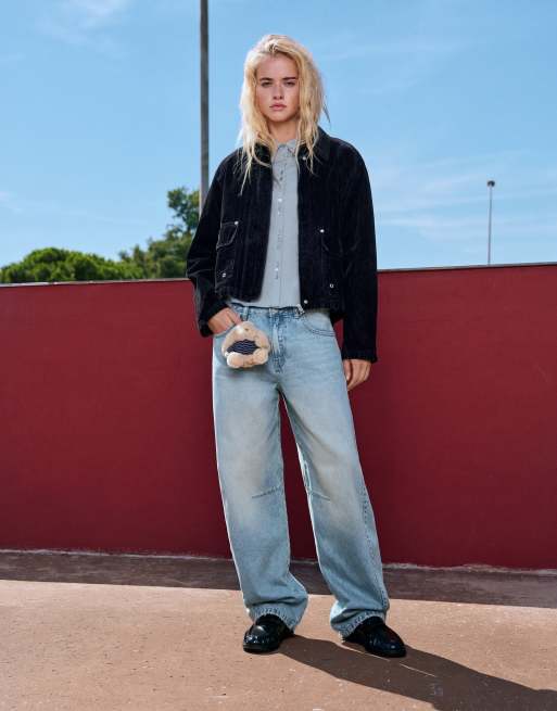Pull&Bear veste en cuir de veau à effet velours en noir, 3 de 6