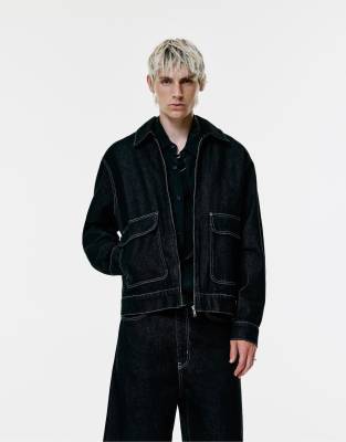 Pull & Bear - Veste en jean avec poches - Bleu marine