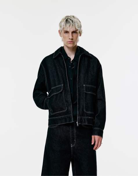 Pull&Bear - Veste en jean avec poches - Bleu marine - view 1