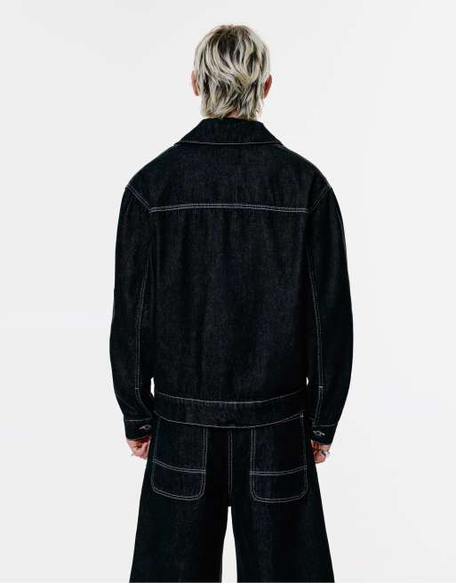 Pull&Bear Veste en jean avec poches Bleu marine ASOS