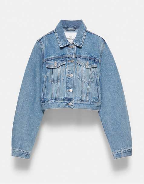 Pull&Bear - Veste en jean courte et brillante - Bleu moyen - view 1