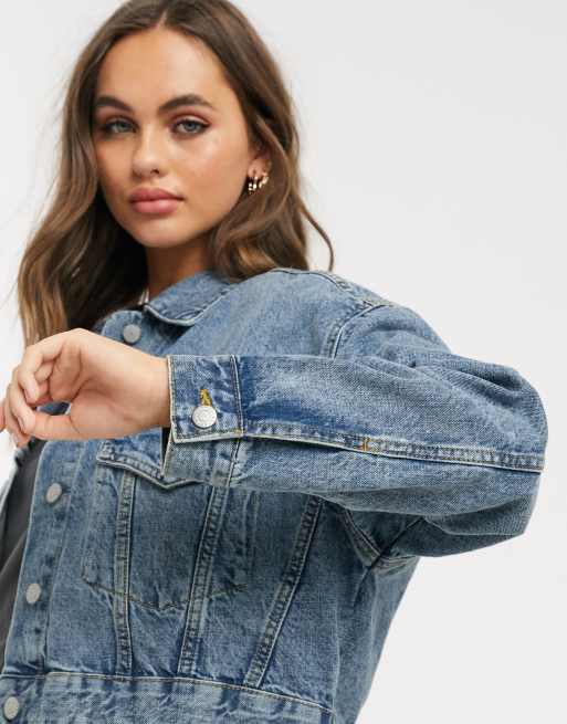 Pull Bear Veste en jean courte oversize Bleu ASOS