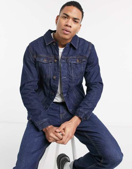 Veste boutonnée en jean bleu foncé