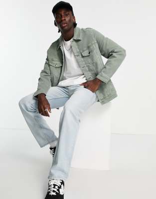 Pull&Bear - Veste en jean - Kaki