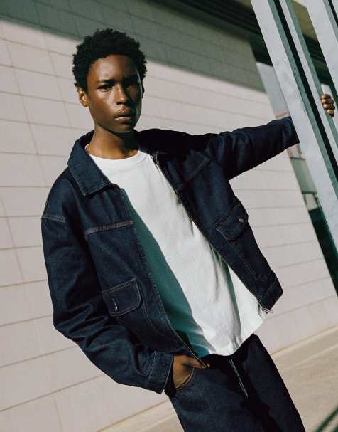 Pull&Bear veste en jean multi-poches bleu marine - view 1