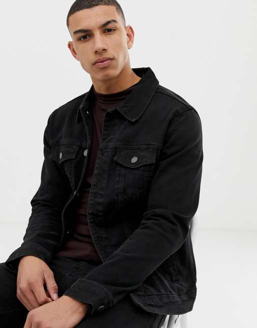 Veste en jean noir 2024 homme pull and bear