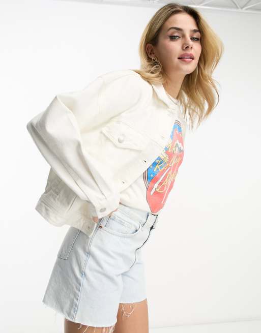 Pull Bear Veste en jean oversize Blanc