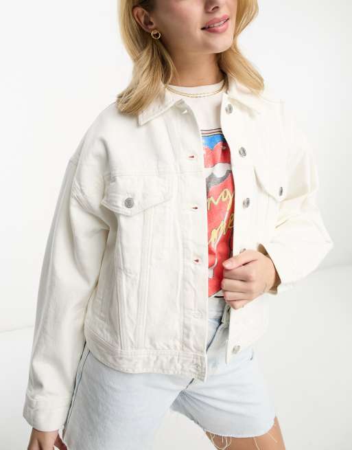 Pull Bear Veste en jean oversize Blanc