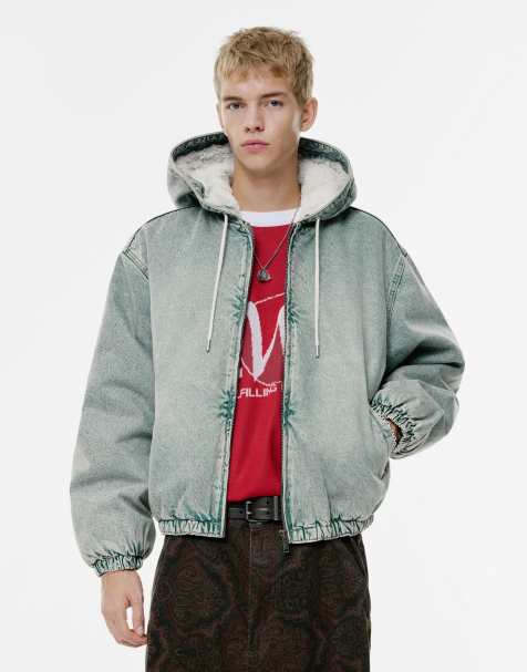 Pull&Bear - Veste en jean zippée à capuche avec doublure en fausse fourrure - Bleu moyen - view 1