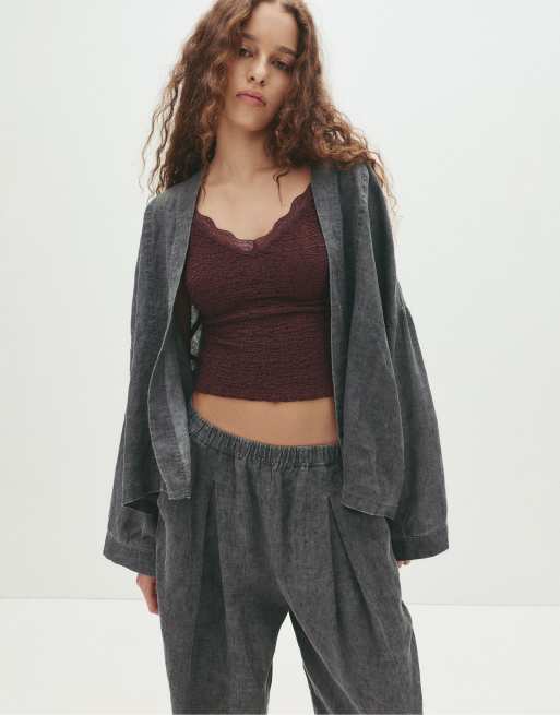 Pull&Bear - Veste en lin style kimono - Indigo
