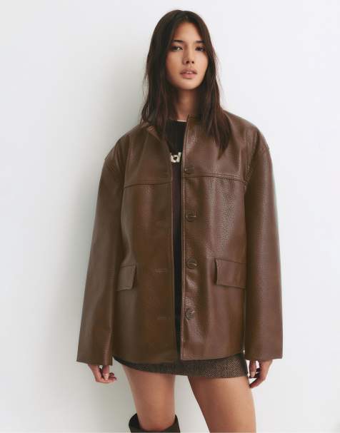 Pull&Bear - Veste en similicuir - Chocolat - view 1