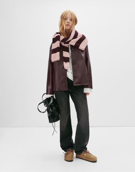 Pull&Bear - Veste imitation cuir à coutures apparentes - Bordeaux - view 1