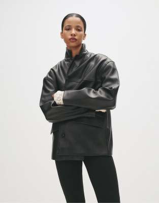 Pull & Bear - Veste imitation cuir - Noir