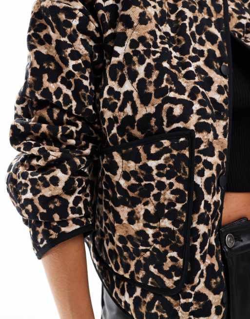 Veste Matelassée Femme Automne-Hiver | Doublure Léopard | Sans Col | Légère Et Chaude | Style Décontracté