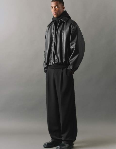 Pull&Bear - Veste volumineuse en similicuir - Noir - view 1