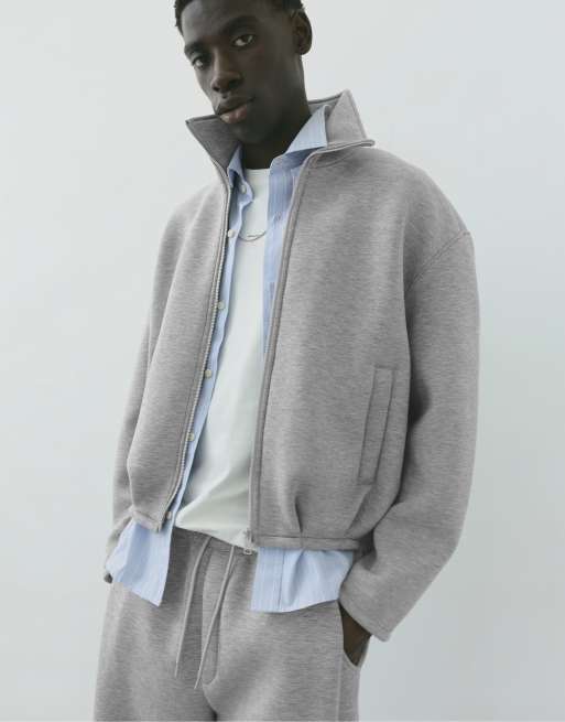 Pull&Bear veste zippée effet néoprène gris chiné, 3 de 7