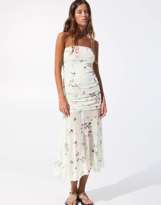 Pull&Bear - Vestito a fascia in rete a fiori color menta