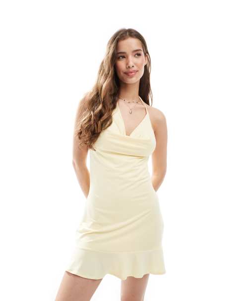 Pull&Bear - Vestito corto allacciato al collo e con scollo ad anello giallo pallido - view 1