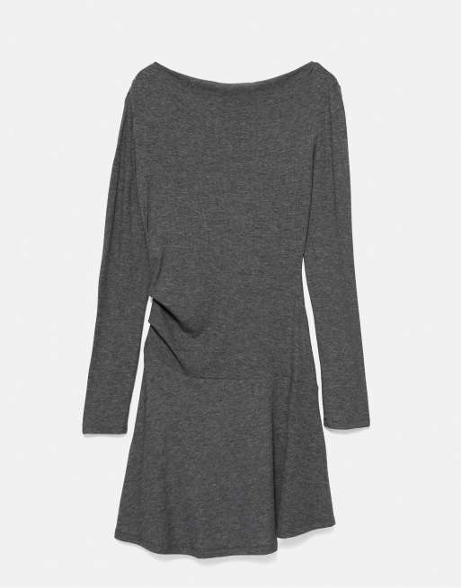 Pull&Bear vestito corto arricciato effetto morbido in grigio mélange, 5 di 7