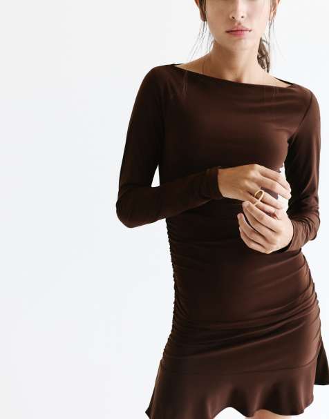 Pull&Bear vestito corto arricciato marrone - view 1