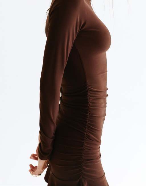 Pull&Bear vestito corto arricciato marrone, 5 di 7