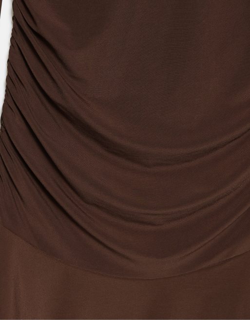 Pull&Bear vestito corto arricciato marrone, 7 di 7