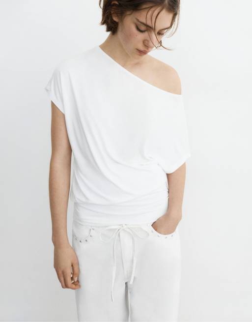Pull&Bear - Vestito corto asimmetrico bianco, 3 di 4