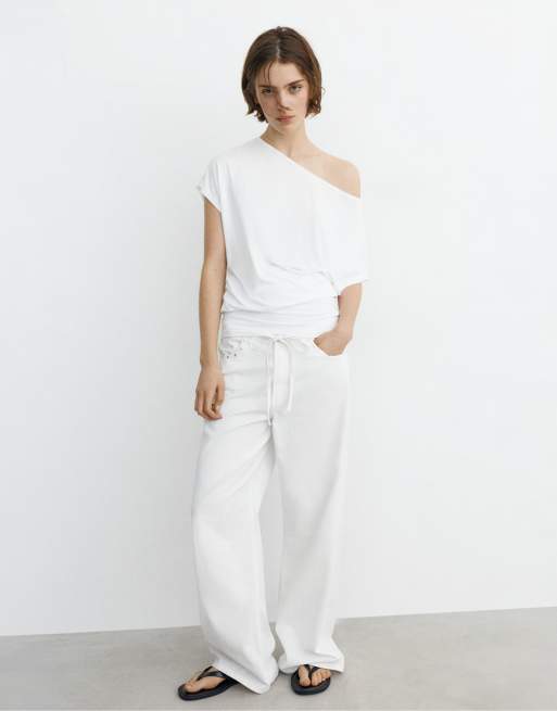 Pull&Bear - Vestito corto asimmetrico bianco, 4 di 4