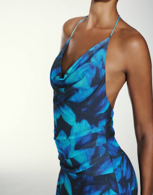 Pull&Bear - Vestito corto blu profondo a fiori con spalline, 3 di 7