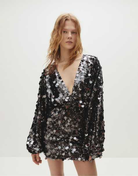 Pull&Bear - Vestito corto grigio con paillettes - view 1