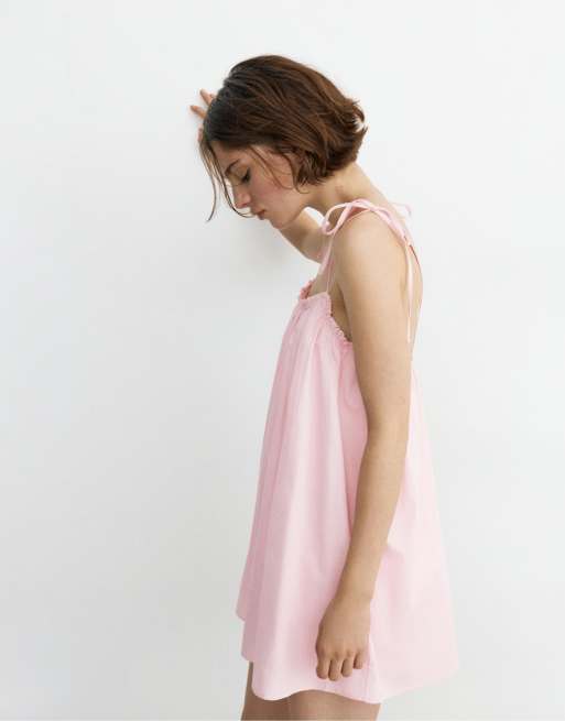 Pull&Bear - Vestito corto rosa con spalline e volant, 4 di 4