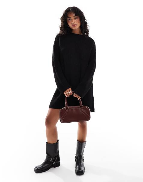 Pull&Bear - Vestito corto stile maglione in maglia nero - view 1