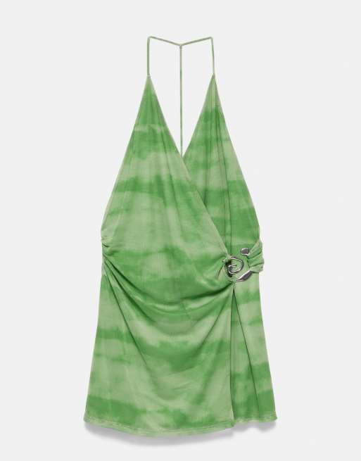 Pull&Bear - Vestito corto verde tie-dye con applicazioni a spirale, 6 di 7