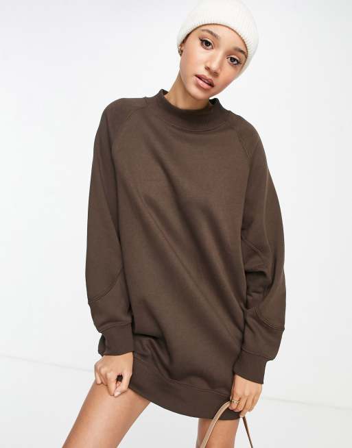 Pull&Bear - Vestito felpa oversize color cioccolato