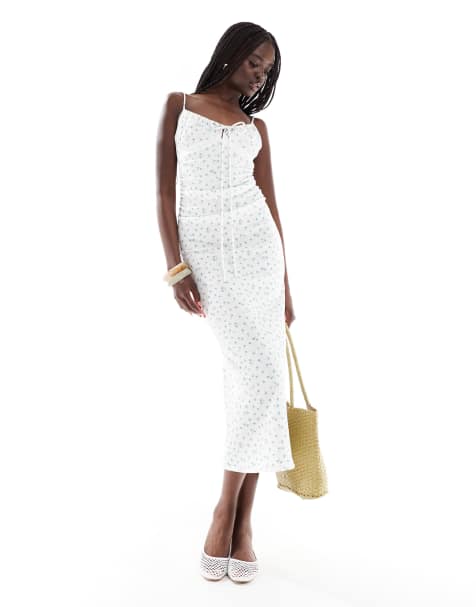 Pull&Bear - Vestito lungo testurizzato bianco a fiorellini - view 1