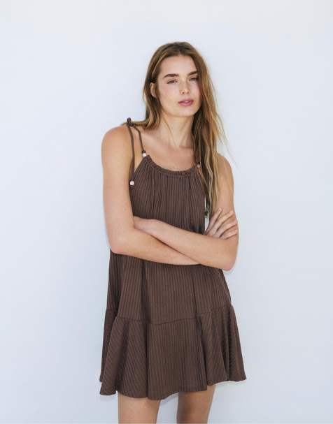 Pull&Bear - Vestito marrone con pannelli e spalline sottili - view 1