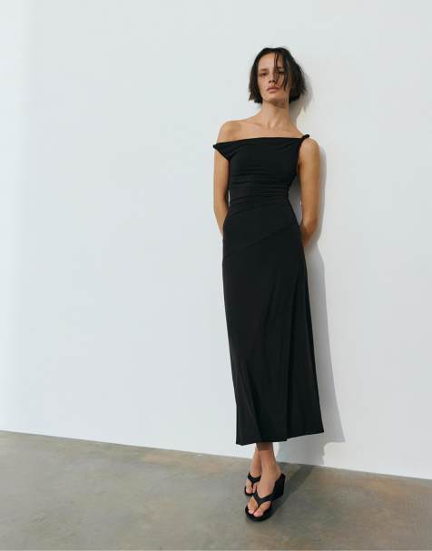 Pull&Bear - Vestito midi asimmetrico nero - view 1