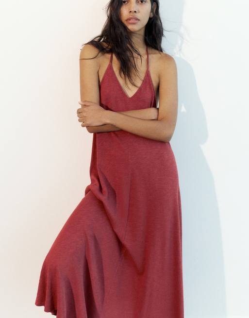 Pull&Bear - Vestito midi color ruggine con spalline sul retro, 5 di 7