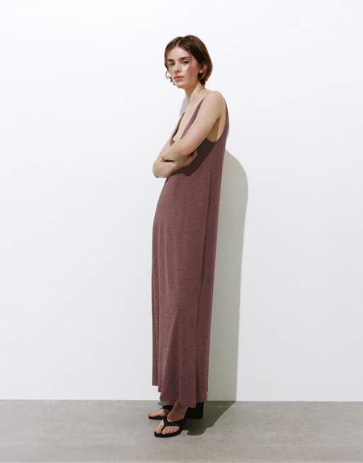Pull&Bear - Vestito midi con spalline sottili color melanzana, 4 di 4