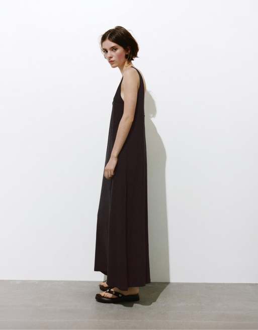 Pull&Bear - Vestito midi grigio con spalline sottili, 4 di 4