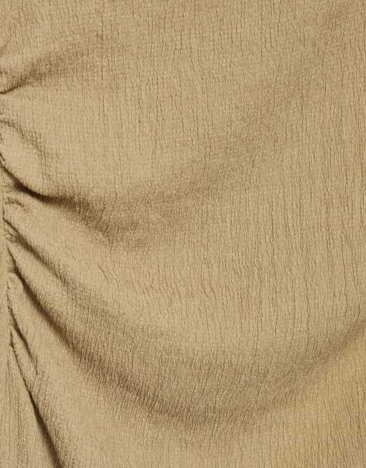 Pull&Bear - Vestito midi kaki raccolto con nodo, 7 di 7