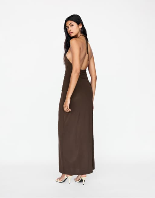 pull and bear brown dress Pull & Bear Brown Polka Dot Summer Mini Dress by Pull And Bear