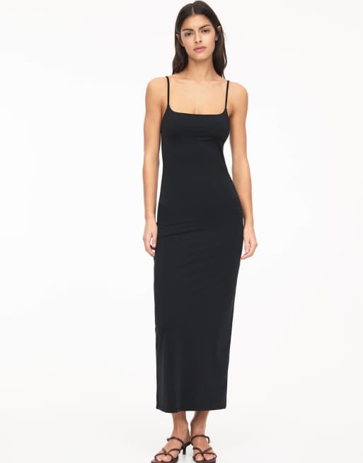 Pull&Bear - Vestito midi modellante in poliammide nero con spalline sottili